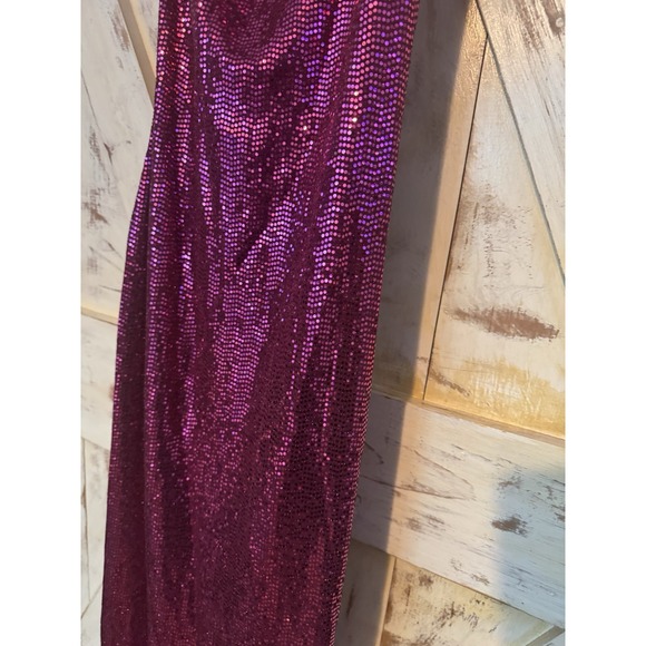 Bebe Pink Sequin Sparkling Gown Side Slit Spaghetti Straps Prom Party Small NWOT - Picture 3 of 9
